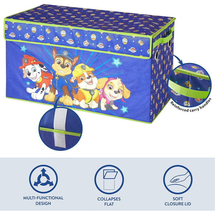 Складана дитяча скриня для іграшок Paw Patrol Chase, Marshall і Skye, міцна з кришкою, Nickelodeon