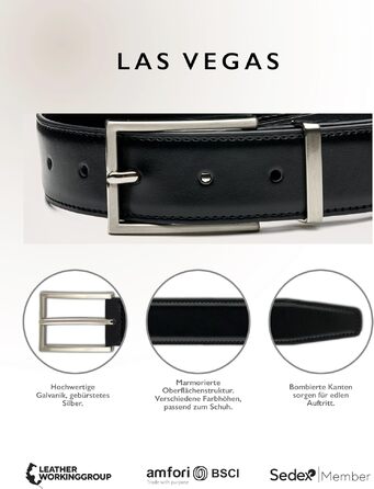 Чоловічий шкіряний ремінь FENIX LAS VEGAS з пряжкою, регульований, колір Jet Black, розмір 105