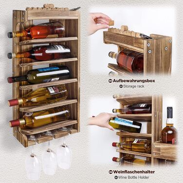 Стійка для вина Yorbay з підігрітим деревом, настінна з тримачем для корку, для келихів для вина та віскі, утримувач для пляшок, домашній бар, вінтаж, подарунок (без LED)