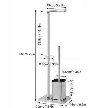 Тримач для туалетного паперу та йоржик 2в1, підлоговий стійка для ванної кімнати, сріблястий, 66 см