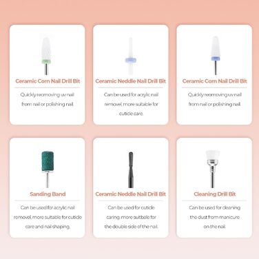 Nagelfräser JCMaster Profi: Електрична шліфувальна машинка для нігтів з педаллю, 35000 об/хв, 6 біт, сенсорне керування (Рожевий)