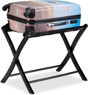 Relaxdays Suitcase Stand, Wood, Folding, Luggage Rack, Suitcase Storage, for Travel Luggage, HxWxD: 52.5x66.5x48 cm, white (black)