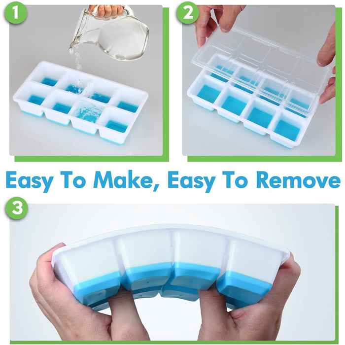 Форма для льоду JRISBO (2 шт) з кришкою, великі кубики льоду, синій, BPA-free, LFGB-сертифікат