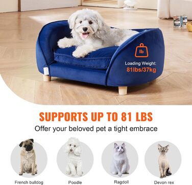 Диван для домашніх тварин VEVOR: м'яке ліжко для собак та котів, 30 кг, блакитний, 71x51x11 см