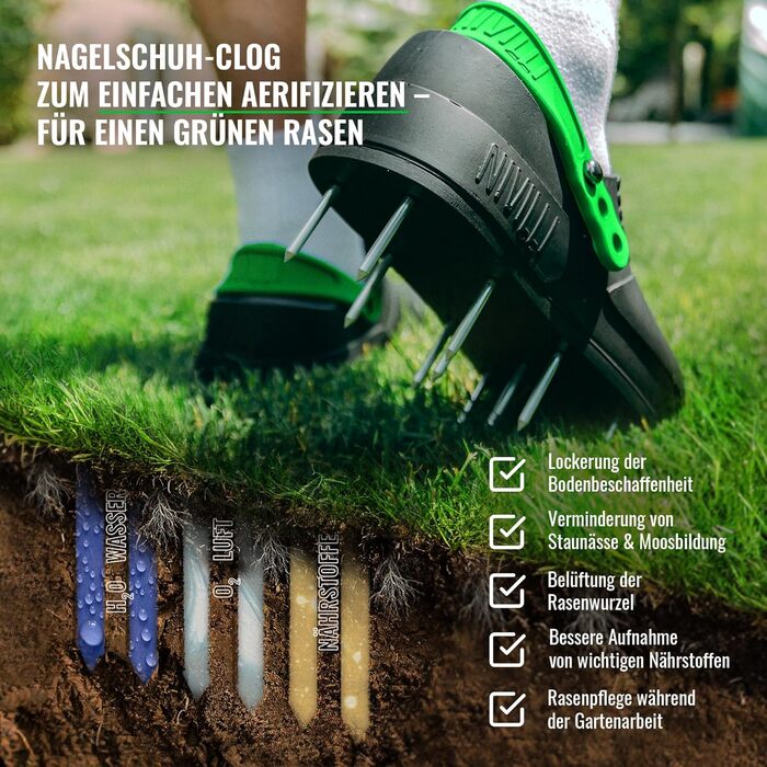 Nivilli AIR - Nail Clog, lawn aerator shoes for easy aeration or scarifying of the lawn. (SMALL 39-43)