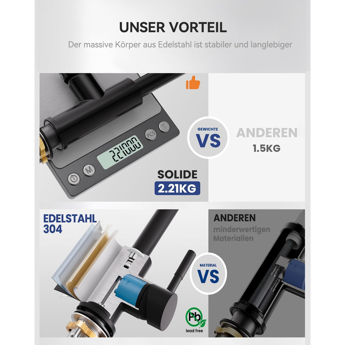 Змішувач кухонний висувний Sofetiy з душем, нержавіюча сталь, чорний, 360°