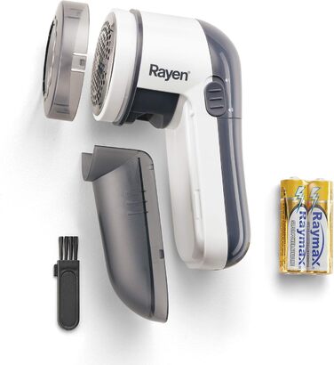 Електричний прибирач для одягу Rayen, білий/сірий, для всіх типів тканини, з батарейками, захисний ковпачок ABS, 13 x 6,8 x 5,8 см