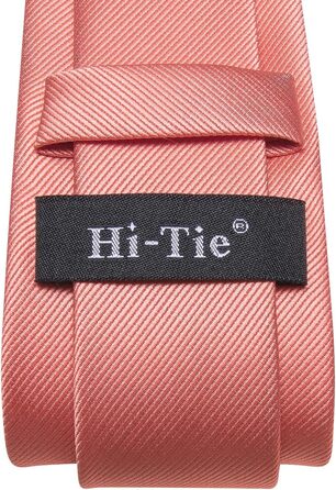 Комплект краваток для чоловіків Hi-Tie: краватка, нагрудна хустинка, кравецькі шпильки, запонки, формальний шовк, для весілля та свят (кораловий)