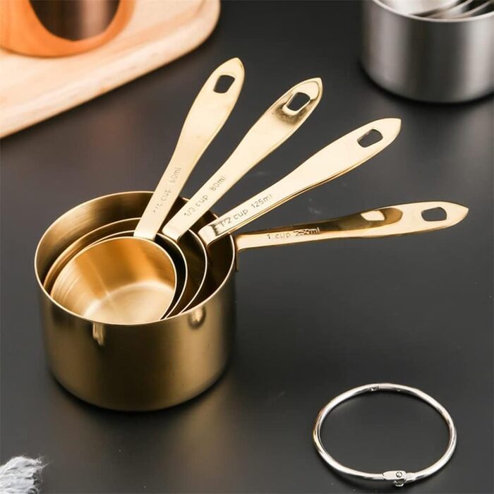 FBHappiness 4-Piece Measuring Cup Set, Stainless Steel Measuring Cups, Baking Tool, Kitchen Accessories (Color: B, Size: as shown)