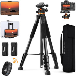 Штатив K&F Concept S255A3+BH-36, 190 см: для камер Canon, Nikon, Sony, смартфонів, відеокамер. Алюмінієвий штатив для фото- та відеозйомки