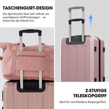 Набір валіз, багажний набір, роликові валізи, дорожній набір валіз 5шт, ABS пластик, TSA замок, містить 1 сумку та 1 косметичку, 4 колеса, телескопічна ручка з алюмінію (рожеве золото)