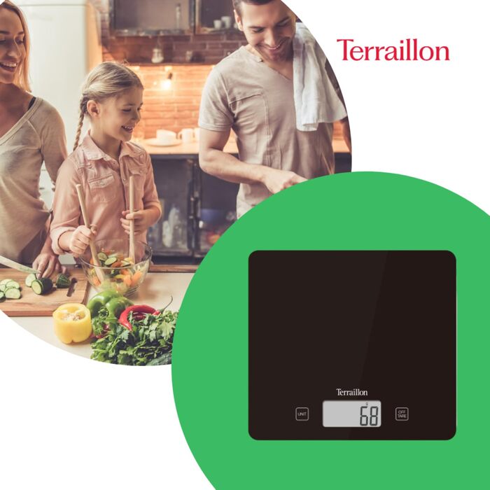 Кухонні ваги Terraillon T1040 з тарою, покажчиком рівня рідини, ультратонкі, до 3 кг, дизайн Bakery