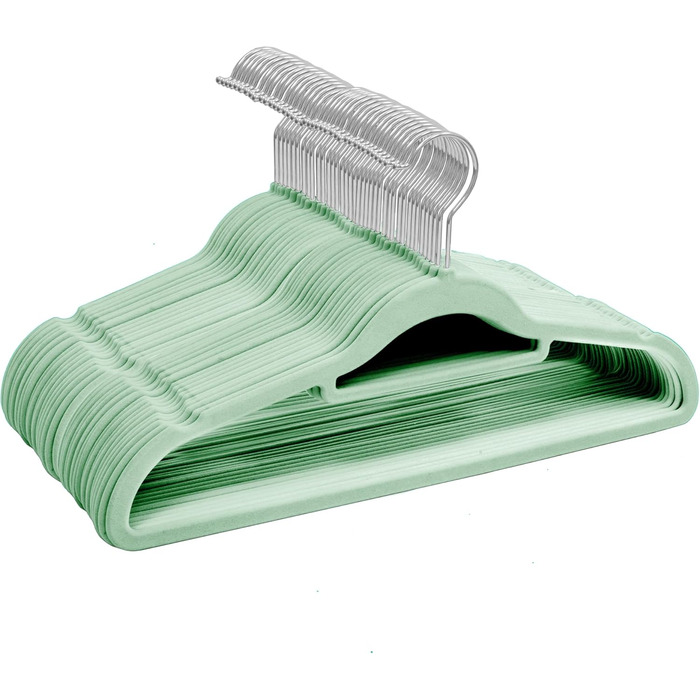 Набір плечиків для одягу з оксамиту, 50 шт., м'ятно-зелені. Плечики для одягу з антиковзаючим покриттям, з органайзером для краваток, обертаються.