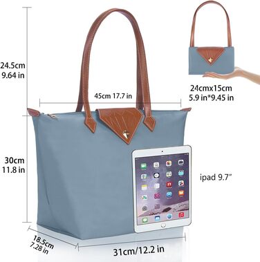 Сумка жіноча велика шопер водонепроникна через плече чорна для роботи, подорожей, покупок (блакитна, L)