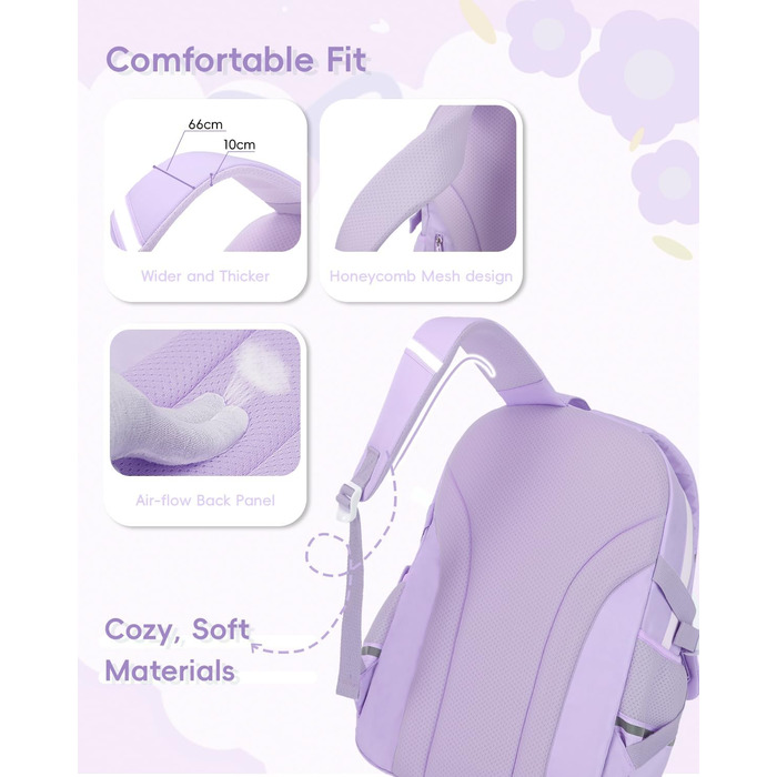 Рюкзак для підлітка Tanou, жіночий, для школи, 9-16 років, великий, водонепроникний, з брелоком (фіолетовий)