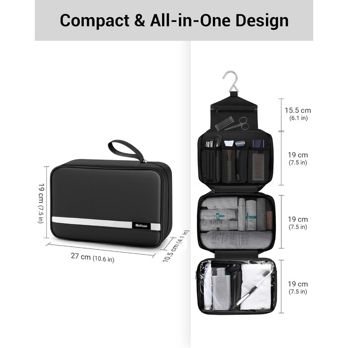 Чоловіча/жіноча косметичка Maliton для подорожей з 4 відділеннями (водостійка, компактна)