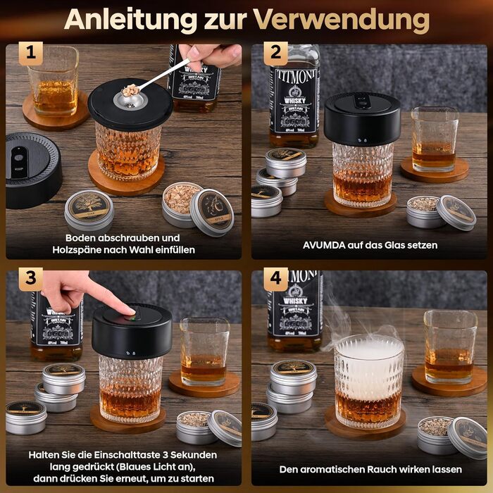 Електричний набір для копчення коктейлів та віскі, ретро-дизайн, 8 дерев'яних чіпсів, USB-C, без полум'я, для віскі, пива, коктейлів, вина, кави, їжі, подарунок для чоловіків