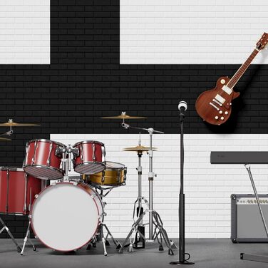 Акустичні панелі TONOR у вигляді цегли, самоклеючі шумопоглинаючі плити для стін (18 шт, 30x30x0,9 см), чорні — для звукоізоляції та декору кімнати