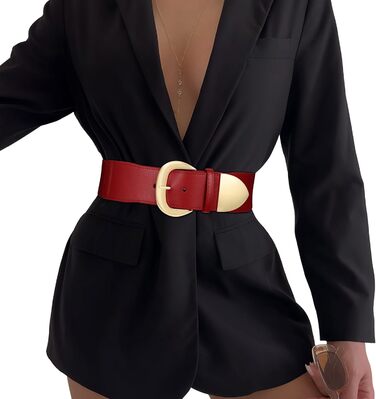 Жіночий широкий пояс-кулісок WHIPPY, еластичний, з золотистою пряжкою, 110 см, розмір талії 94-114 см (Червоний(золото))