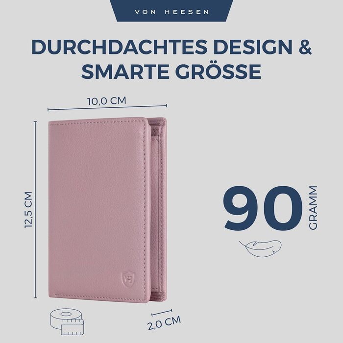 VON HEESEN Leather Wallet RFID Protection | Real Leather Wallet for Women & Men | Portemonnaie, Brieftasche, Wallet, Portmonee (Lavender)