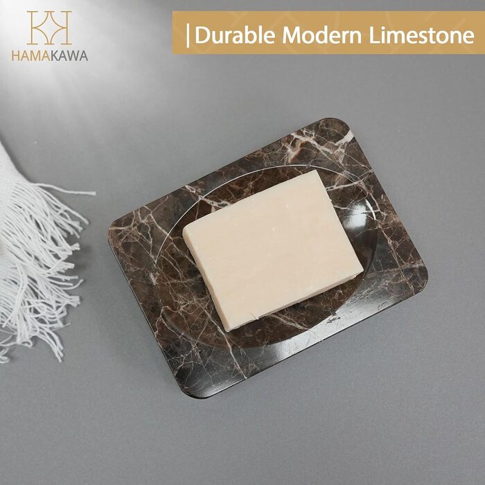 Миска для мила Naturmarmor, темно-коричнева, прямокутна, 12x9 см. Тримач для мила з вапняку, для ванної кімнати та кухні