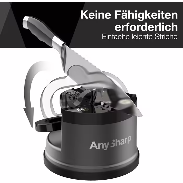 Механічна точилка для ножів AnySharp Pro, метал, PowerGrip, для всіх кухонних ножів, підходить для загартованої сталі та з хвилястою кромкою, світова якість, колір гангметал