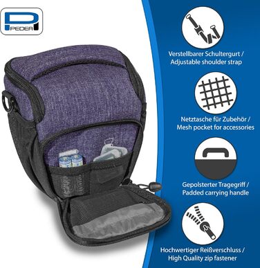 Сумка для камери Pedea: стильна фотосумка для DSLR/SLR камер з дощем. Розмір M, фіолетовий, для аксесуарів та об'єктивів.