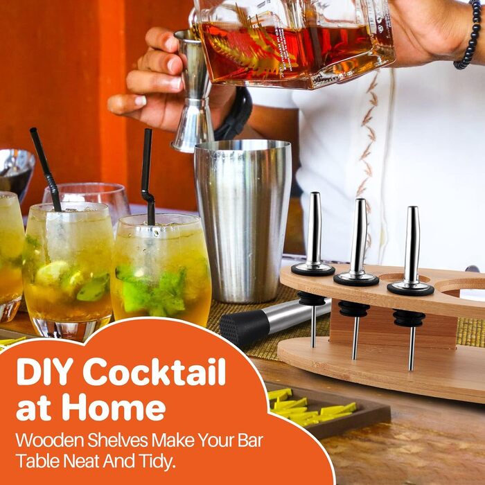 FUNYKICH Cocktail Shaker Set with Stand, 22pcs Stainless Steel Cocktail Shaker Set: 750ml Cocktail Shaker, Measuring Cups, Muddler, Spoon, Strainer, Jigger, Ice Tongs, Bottle Opener, Bar Measure; Bar Accessories Gift