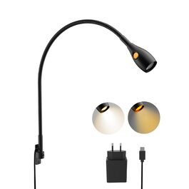 Світлодіодна настільна лампа Acegoo для читання з гнучким регульованим кронштейном (чорна) - 3000K, диммована, настінне кріплення, для спальні, книжок