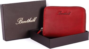 Benthill Wallet Women's Small Genuine Leather | Wallet with RFID Protection | Flat Slim Card Holder with Zipper & 6 Card Slots, Color: Red