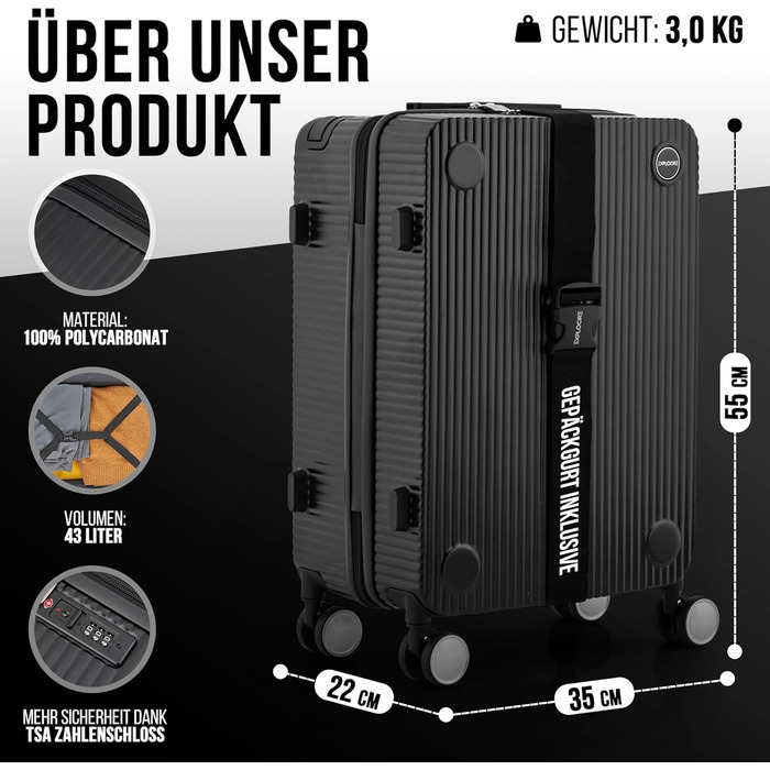 Чемодан ручної поклажі на колесах 35x22x55 см, міцний дорожній чемодан, корпус з полікарбонату, TSA-замок, ідеальний для ручної поклажі, чорний/шампань рожевий
