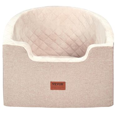 Автокрісло для собак VEVOR, 560x508x410 мм, з кишенею, страхувальним ременем та м'якою підкладкою, для собак малого та середнього розміру до 25 кг, світло-коричневе