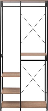 WOLTU Wardrobe/Clothes Rack/Laundry Rack with Shelf, Shoe Rack, Wooden and Steel, Hanging Shelf, White + Light Oak (Black + Light Oak)