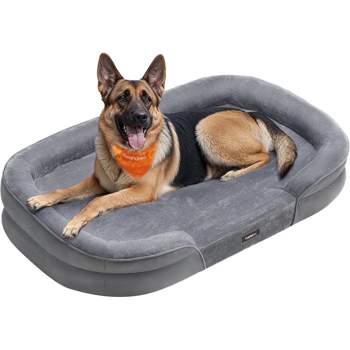 Ліжко для собак Feandrea, ортопедичне, велике, 122 x 85 x 20 см, водонепроникне, знімний чохол, сіре