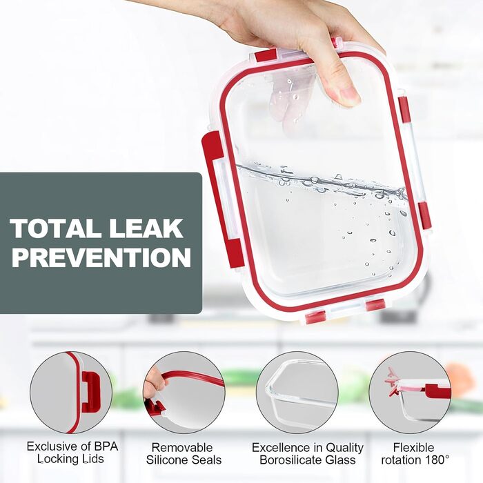 Набір скляних контейнерів Verones (10 шт.) з кришкою, герметичні, для зберігання їжі, морозильник, посудомийна машина