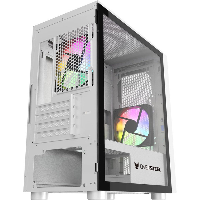 Корпус для ПК Oversteel AERIS білий з вентилятором A-RGB 120mm, сумісний з ATX, Micro ATX, ITX, USB 3.0, з сітчастою передньою панеллю та фільтрами пилу, з загартованим склом