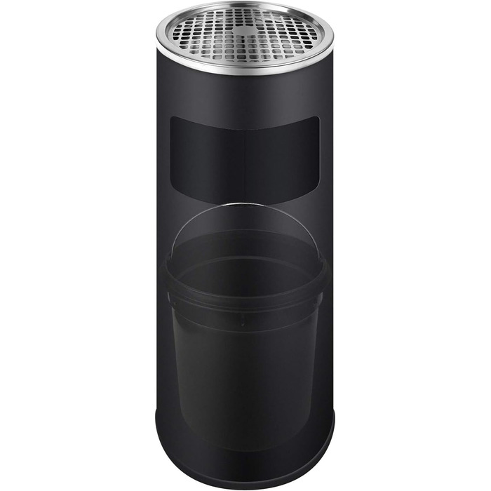 WELLGRO Standaschenbecher з нержавіючої сталі 2в1 для вулиці: попільничка та сміттєвий бак. Стійкий до погодних умов, великий попільничний бак для тераси, входу та комерційних приміщень (чорний)