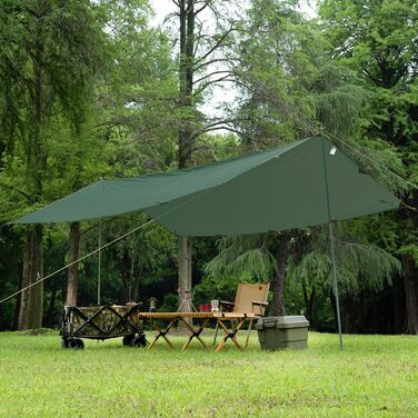 FREE SOLDIER 3x3.2m Waterproof Tarp - Ultralight Camping Shelter, UV Protection, Military Green