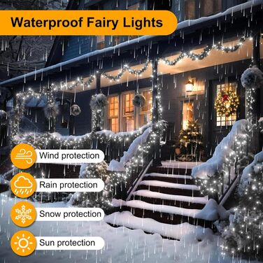 Різдвяна гірлянда з пультом дистанційного керування, 10 м, 100 LED, вологостійка для зовнішнього використання, 8 режимів. Ідеально підходить для садів, вечірок, терас та балконів, святкова декор. (Холодне біле світло, 10м, 100 LED)