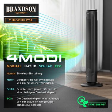 Вентилятор Brandson з дистанційним керуванням, арома-відсіком, тихий, з осциляцією, таймером, 4 режими, 5 швидкостей, LED дисплеєм, чорний