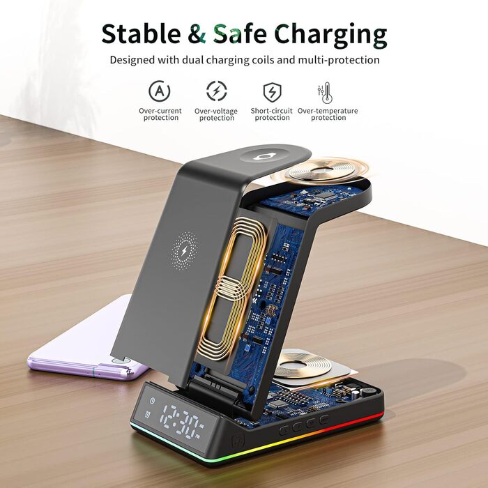 Бездротова зарядка Induktive 3-в-1 для Samsung Galaxy S24/S20 (Ultra), Buds+/Pro/2, Watch 5/5 Pro - швидка зарядка