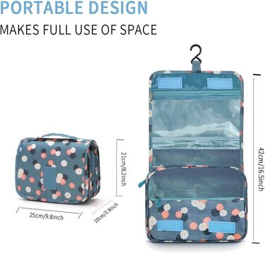 Сумка для туалетних приналежностей на блискавці | Розкладна дорожня косметичка з ручкою | Багатофункціональна сумка для туалетних речей, компактна косметичка, валізка для чоловіків та жінок (Квітка блакитна)