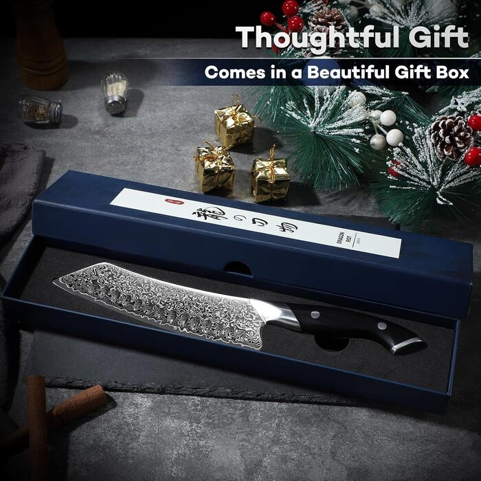 Японський ніж Dragon Riot Santoku з дамаської сталі, професійний кухонний ніж, ручної роботи, з подарунковою коробкою