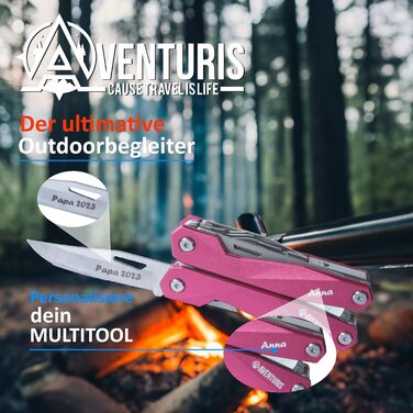 AVENTURIS® Multitool. Great multi-function tool as bicycle accessory or outdoor gear, a multitool tool as men's gifts or Leatherman multitool green (Personalized, Pink)