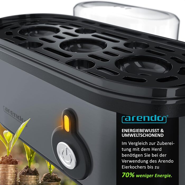 Електричний яйцеварка Arendo Threecook з нержавіючої сталі - 1-3 яйця, регулювання ступеня готовності, BPA-free, сірий колір