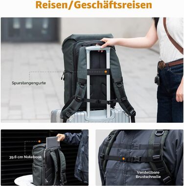 Водонепроникний фоторюкзак K&F Concept Rolltop 20Л для дзеркальних камер Canon, Nikon, Sony та ноутбука 15.6