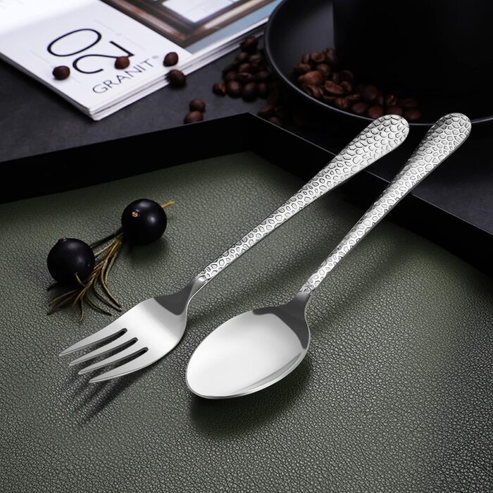 Набір столових приборів HaWare, 72 шт. з нержавіючої сталі (12 осіб), з ножем, виделкою, ложкою, сучасна ручка 'молоток', для дому/вечірки/готелю/ресторану, блискучий, придатний для миття в посудомийній машині. Включає ніж для стейку.