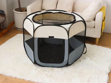 Клітка-забіг для цуценят та собак, розкладний вольєр для собак, котів та дрібних тварин, вольєр для тварин, клітка-забіг, водовідштовхуюче полотно Oxford з сумкою для перенесення для внутрішнього та зовнішнього використання, кемпінгу (Білий, M(85x85x58cm)