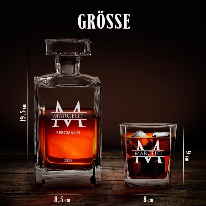 Maverton Whiskey Decanter + 2/4/6 Whiskey Glasses Set with Engraving - 700ml Decanter - Birthday Gift for Women - Monogram