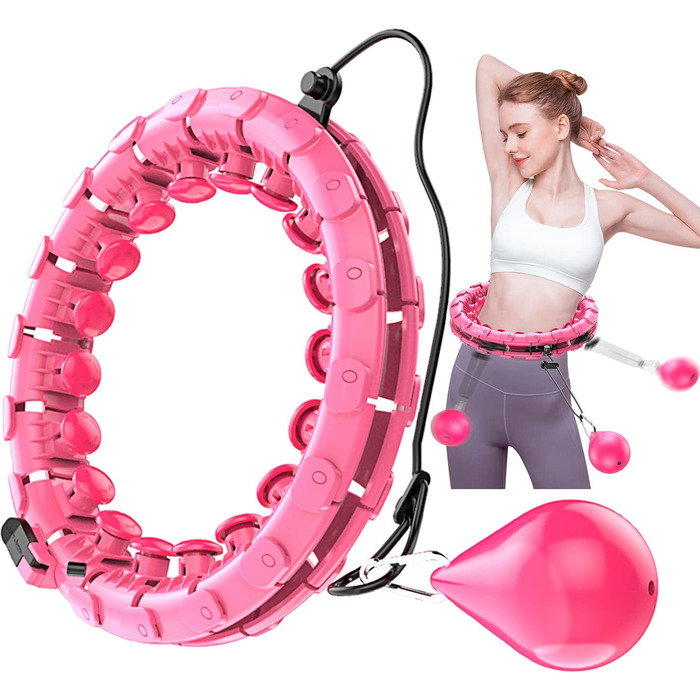 LEAFIA Smart Fitness Hula Hoop, Weight Loss, with Massage Nodes and 24 Detachable Adjustable Wide-Moving Hoop Sections, for Kids Adults Beginners Weight Loss Segment Training, PINK